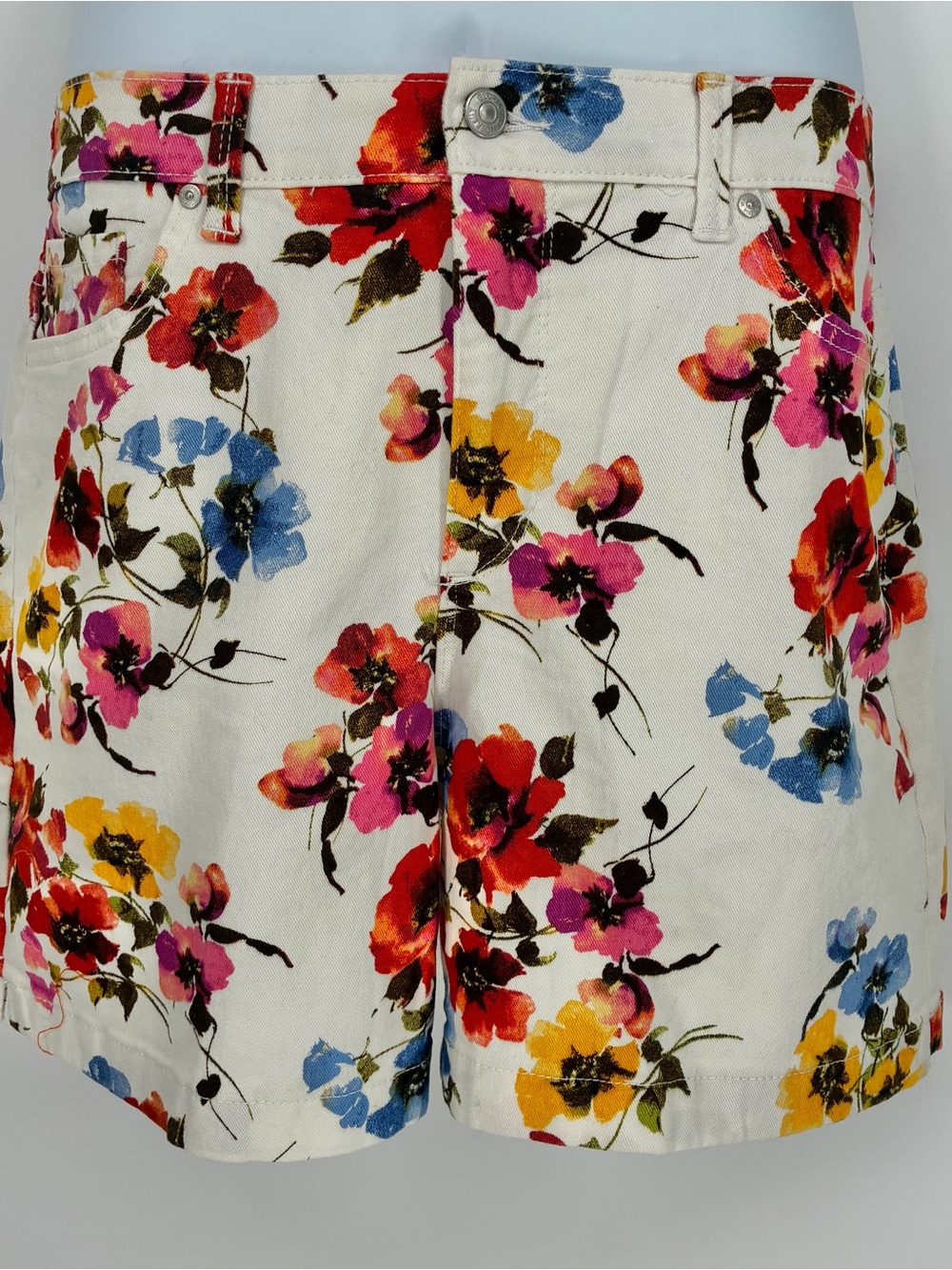 Gloria Vanderbilt Amanda Floral Denim Shorts White High Rise Size 10